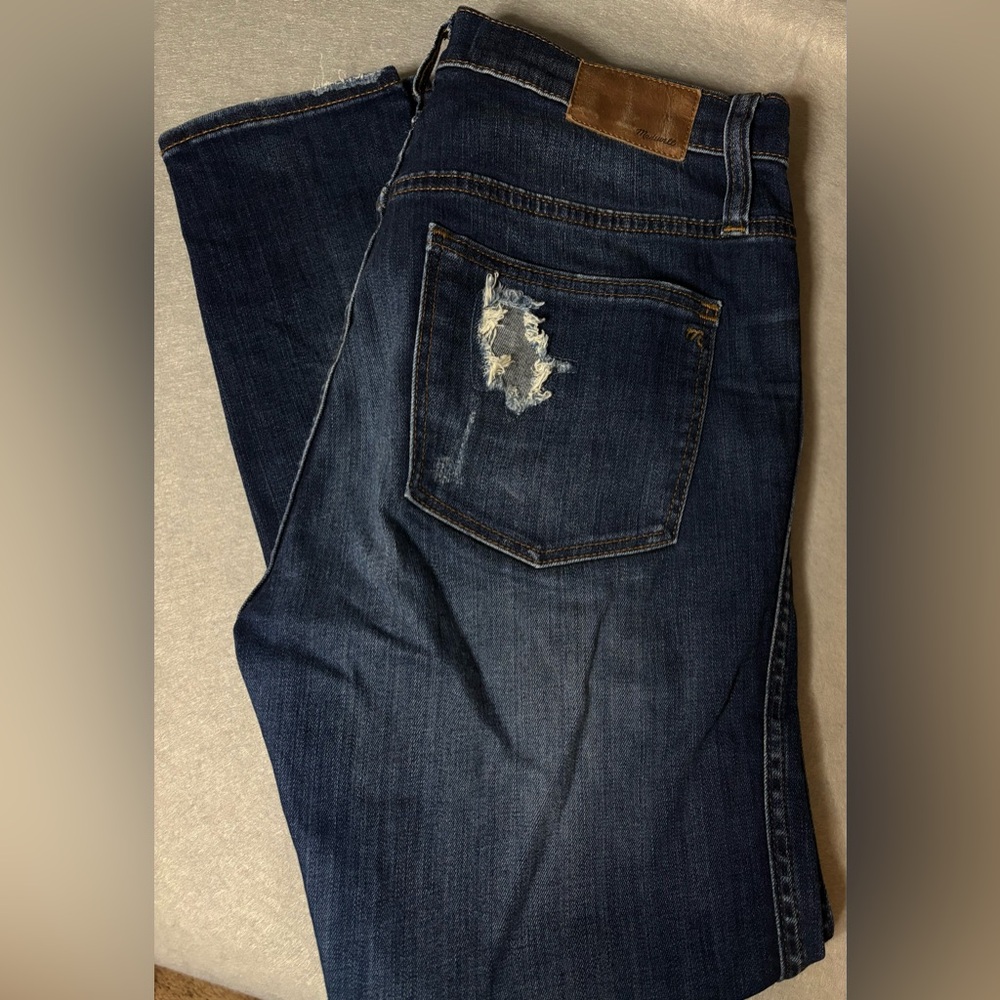 Madewell Jeans 29 Womens 9” HighRise Med/Dark Wash‎ Blue Denim Skinny Distressed - Picture 11 of 12